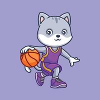 basketbal shiba inu tekenfilm vector