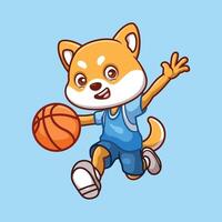 basketbal shiba inu tekenfilm vector