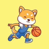 basketbal shiba inu tekenfilm vector