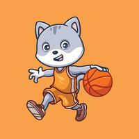 basketbal shiba inu tekenfilm vector