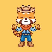 cowboy rood panda schattig tekenfilm karakter vector