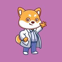 dokter shiba inu schattig tekenfilm vector