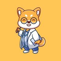 dokter shiba inu schattig tekenfilm vector