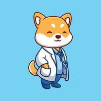 dokter shiba inu schattig tekenfilm vector