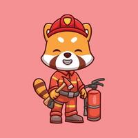 brandweerman rood panda schattig tekenfilm vector