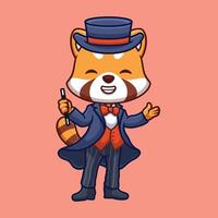 goochelaar rood panda schattig tekenfilm vector