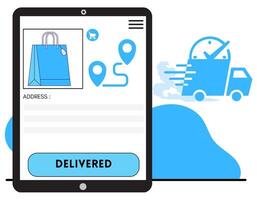 online winkel pakket levering bladzijde in app vector illustratie