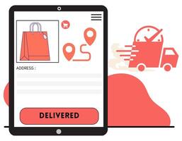 online winkel pakket levering bladzijde in app vector illustratie