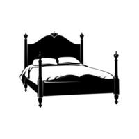 bed meubilair silhouetten, dubbele bed vector icoon, bed silhouet in zwart kleur.