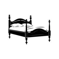 bed meubilair silhouetten, dubbele bed vector icoon, bed silhouet in zwart kleur.