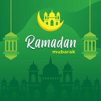 mooi hangende lantaarns Aan groen achtergrond, behang ontwerp Aan de gelegenheid van moslims heilig maand Ramadan mubarak. vector