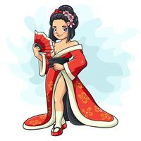 tekenfilm Japans geisha Aan wit achtergrond vector