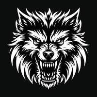 donker kunst boos wolf hoofd zwart en wit illustratie vector