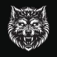 donker kunst wolf boos eng hoofd zwart en wit illustratie vector