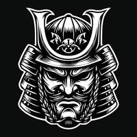 donker kunst eng Japans samurai masker zwart en wit illustratie vector