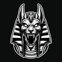 donker kunst boos Anubis hoofd zwart en wit illustratie vector