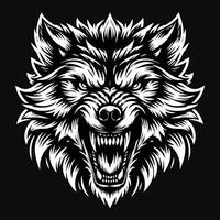 donker kunst boos wolf hoofd zwart en wit illustratie vector