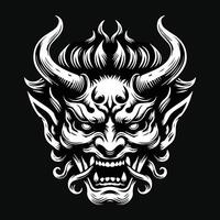 donker kunst eng Japans hannya masker zwart en wit illustratie vector