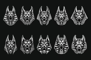 donker kunst boos Anubis hoofd zwart en wit illustratie vector