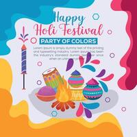 gelukkig holi kleurrijk banier sjabloon Indisch hindoeïsme festival viering, sociaal media poster ontwerp en horizontaal banier sjabloon voor holi festival viering vector