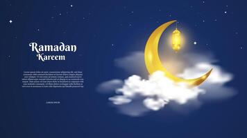 Ramadan met mooi gouden halve maan maan en wit wolken vector