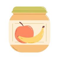 baby voedsel in glas kan. fruit puree. vlak vector illustratie geïsoleerd Aan wit