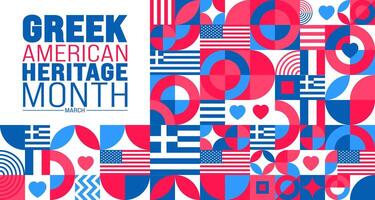 maart is Grieks Amerikaans erfgoed maand achtergrond ontwerp sjabloon met Grieks en Verenigde Staten van Amerika vlag concept. gebruik naar achtergrond, banier, aanplakbiljet, kaart, en poster ontwerp sjabloon. vector illustratie.