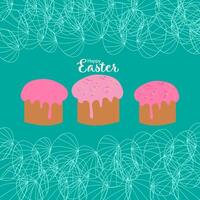 Pasen, gelukkig Pasen, taart, gebakjes, cakes met suikerglazuur en hagelslag. Pasen ei, geschilderd eieren, Pasen ei silhouet vector