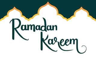 Ramadan kareem groet mooi belettering met moskee silhouet Aan wit achtergrond. vector illustratie. voor Ramadan kareem groet kaarten, spandoeken, affiches, creëren en afdrukken.