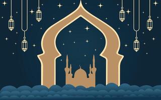 Ramadan kareem en eid mubarak Islamitisch achtergrond. silhouet van de moskee met een mooi nacht achtergrond vector