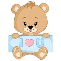 schattig teddy beer jongen met de opschrift ik liefde jij, geïsoleerd Aan een transparant achtergrond. gelukkig Valentijnsdag dag. vector illustratie.