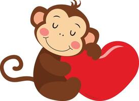 aanbiddelijk aap met rood hart vector