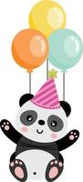 schattige panda die met ballons vliegt vector