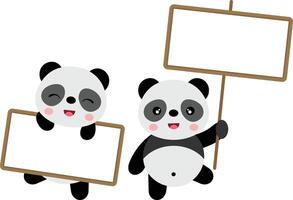 twee schattig panda's met uithangborden vector