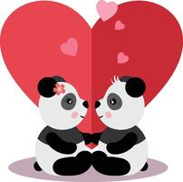 schattig panda paar in liefde vector