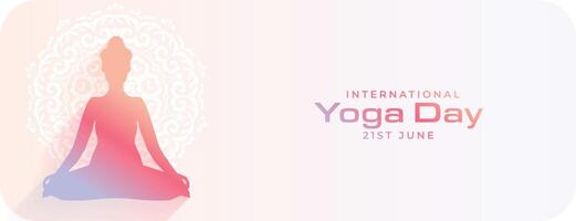 mooi hoor Internationale yoga dag evenement poster met bemiddeling houding vector