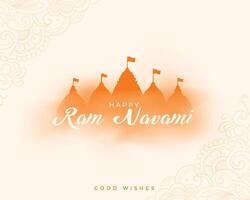 RAM navami festival wensen kaart met tempel ontwerp vector
