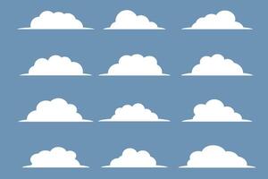 verzameling van vlak wolken icoon in blauw en wit vector