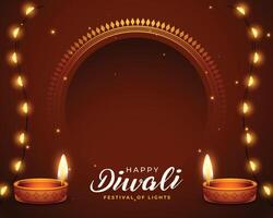 gelukkig diwali festival achtergrond met olie lamp en licht festoen vector