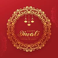 elegant gelukkig diwali groet kaart met mandala kader vector