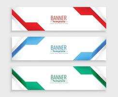 abstract wit banners met meetkundig vormen in drie kleuren vector