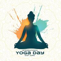 inspirerend Internationale yoga dag achtergrond met geklater effect vector