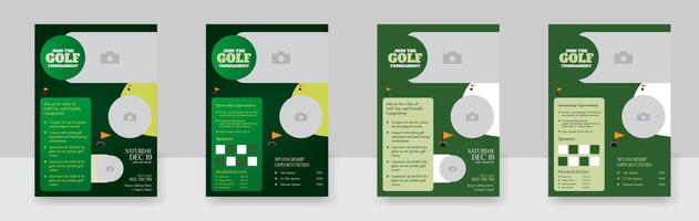 golf toernooi folder sjabloon, vector illustratie eps 10 goud toernooi dubbele kant of bladzijde folder sjabloon