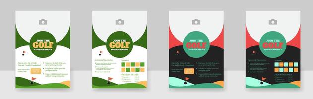 golf toernooi poster sjabloon met een golf club en bal, golf spel folder en tijdschrift Hoes vector ontwerp