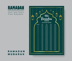 Ramadan kalender ontwerp sjabloon 2024, Ramadan schema, imsakia ontwerp voor Ramadan kareem 2024 - 1445 gebed keer in Ramadan, Islamitisch kalender en sehri ifter tijd schema. vector