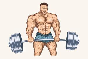 vector illustratie van een bodybuilder met halter. geschiktheid en bodybuilding.