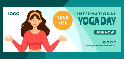 yoga dag Hoes vlak tekenfilm hand- getrokken Sjablonen achtergrond illustratie vector