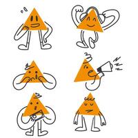 hand- getrokken tekening driehoek vorm karakter gebaar verzameling illustratie vector