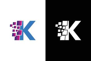 eerste brief k digitaal pixel logo ontwerp sjabloon element. brief k pixel logo, driehoek, blauw kleur, technologie en digitaal logo. vector