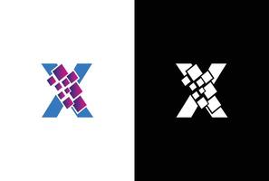 eerste brief X digitaal pixel logo ontwerp sjabloon element. brief X pixel logo, driehoek, blauw kleur, technologie en digitaal logo. vector